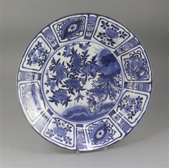 A Japanese Arita blue and white dish, c.1680-1700, diameter 39cm